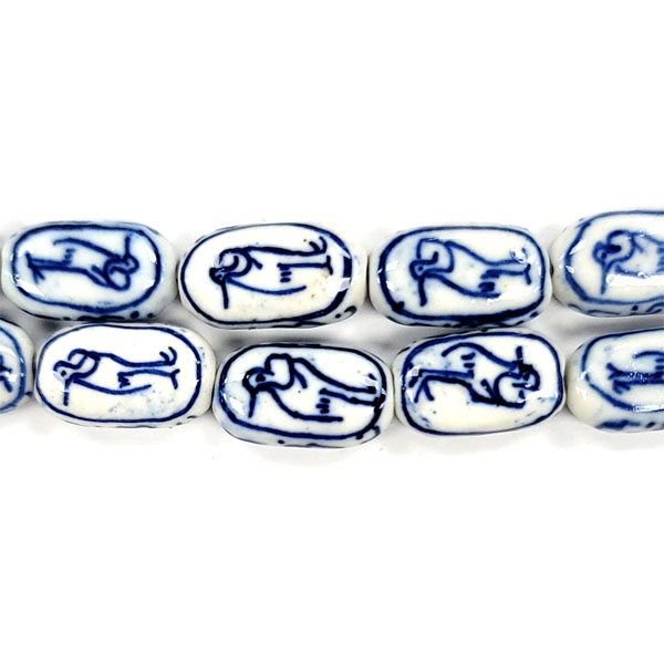 PORCELAIN FLAT OVAL 9X17MM WHITE AND BLUE